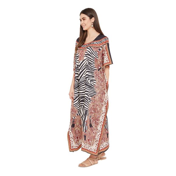 Gypsie Blu Black-Red Abstract Print Beachwear Cover-Up Women Polyester Kaftan - Picture 4 of 9